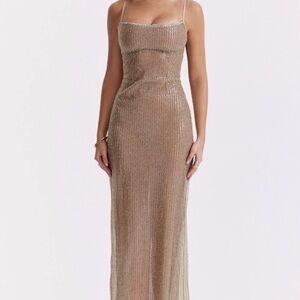 HOUSE OF CB 'Alondra' Cafe Au Lait Beaded Maxi Dress Size XS regular cup